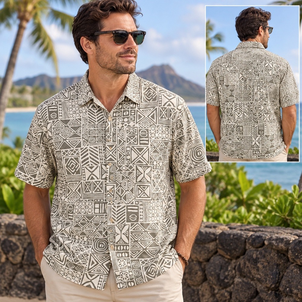 Vintage Cooke Street Honolulu Men's XL Geometric Tribal Aloha Shirt